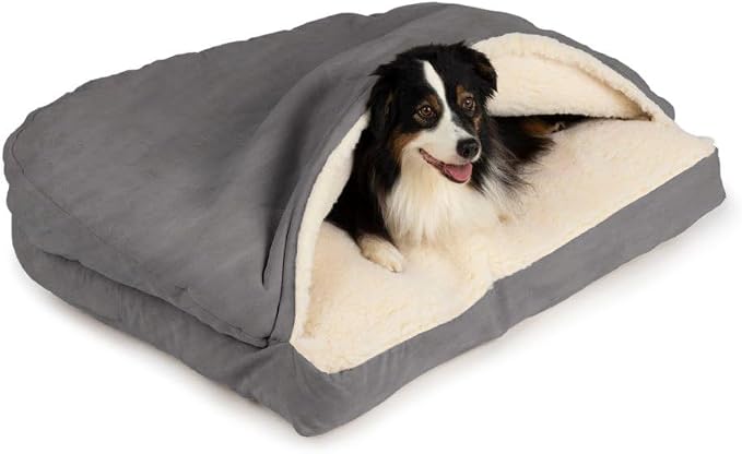 Heather Grey Hooded Cozy Cave Bed for Medium Dogs – Large