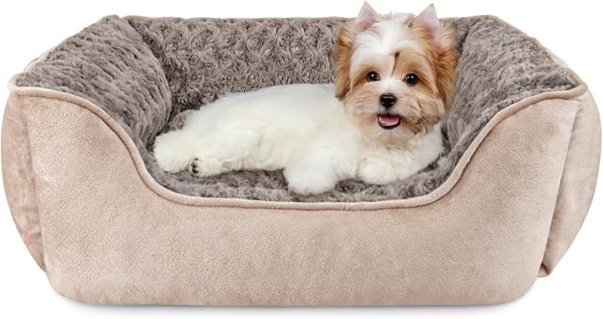 Beige Orthopedic Sofa-Style Pet Bed with Raised Sides – Multiple Sizes