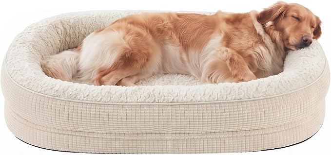 42-Inch Oval Orthopedic Dog Bed with 360° Bolster Support