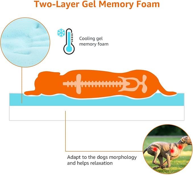 Grey Cooling Gel Memory Foam Dog Bed with U-Shaped Bolsters – 35 × 22 Inches