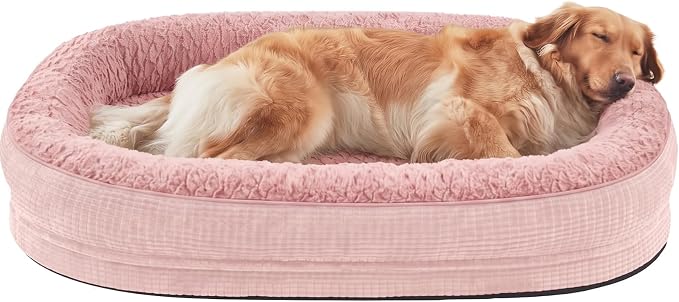42-Inch Oval Orthopedic Dog Bed with 360° Bolster Support