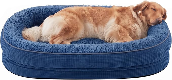 42-Inch Oval Orthopedic Dog Bed with 360° Bolster Support