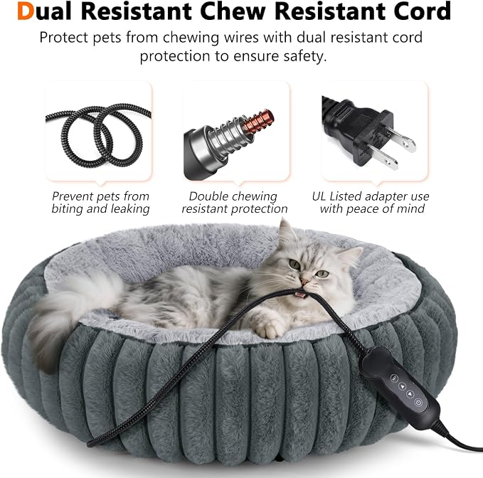 Adjustable Heated Donut Pet Bed for Cats and Small Dogs – 20 Inch