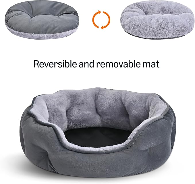 Grey Round Plush Pet Bed for Small Dogs and Indoor Cats – 20 Inch