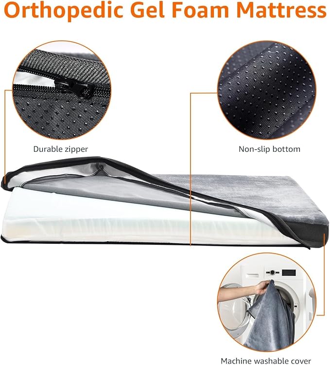 Grey Cooling Gel Memory Foam Dog Bed with U-Shaped Bolsters – 35 × 22 Inches