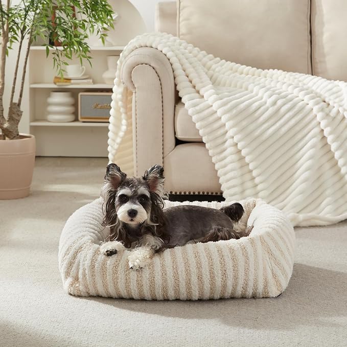 White Plush Pet Sofa Bed with Removable Cover for Small Dogs and Cats