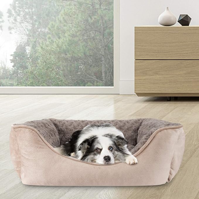 Beige Orthopedic Sofa-Style Pet Bed with Raised Sides – Multiple Sizes
