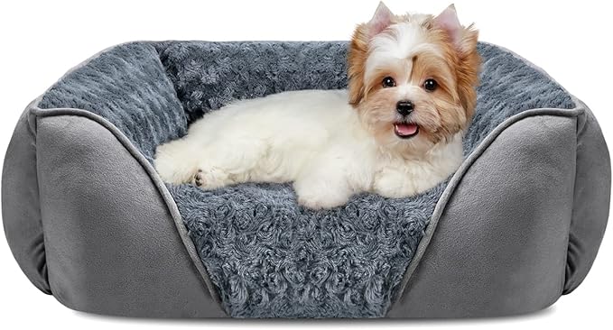Small Orthopedic Rectangle Pet Bed with Raised Bolsters – 20 × 19 Inches