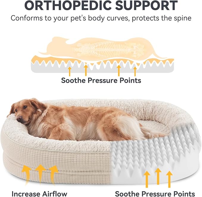 42-Inch Oval Orthopedic Dog Bed with 360° Bolster Support