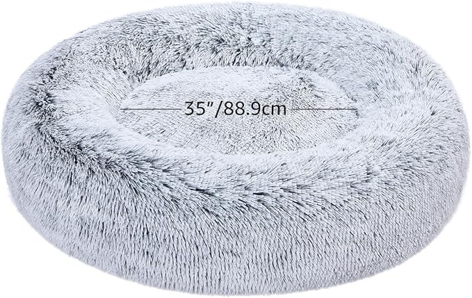 Grey Faux Fur Donut Pet Bed with Removable Cover – 45-Inch