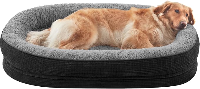 42-Inch Oval Orthopedic Dog Bed with 360° Bolster Support