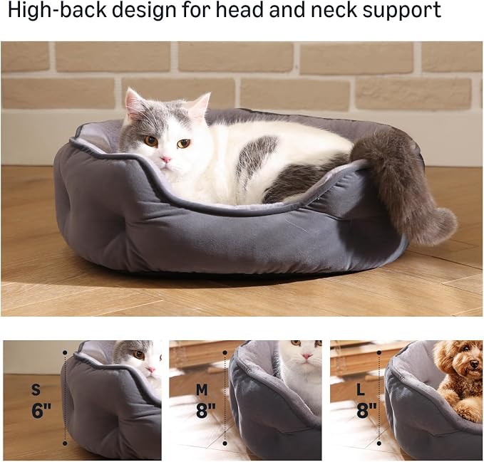 Grey Round Plush Pet Bed for Small Dogs and Indoor Cats – 20 Inch