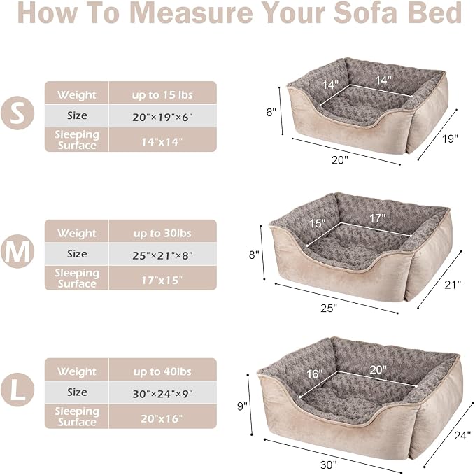 Beige Orthopedic Sofa-Style Pet Bed with Raised Sides – Multiple Sizes
