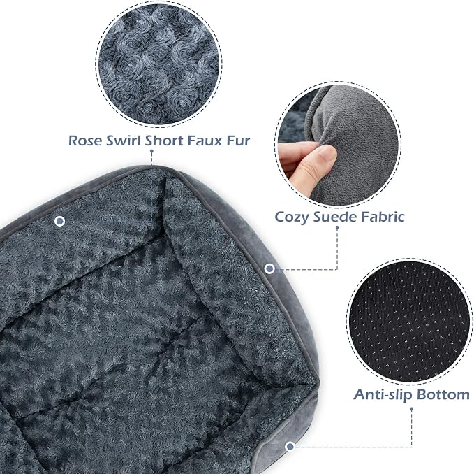 Small Orthopedic Rectangle Pet Bed with Raised Bolsters – 20 × 19 Inches