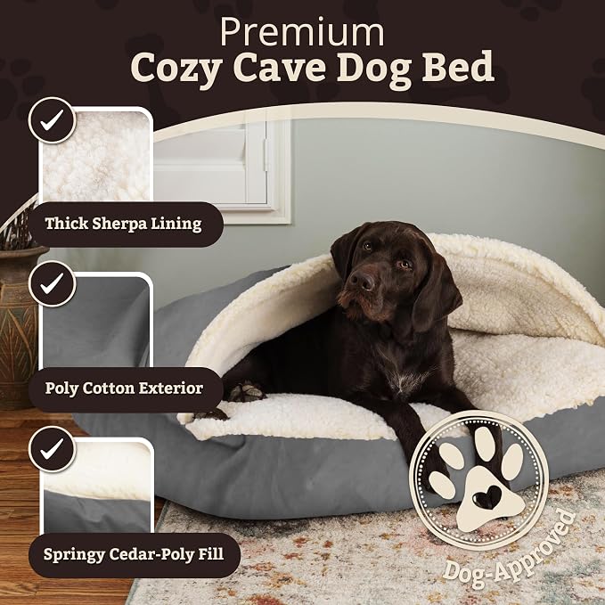 Heather Grey Hooded Cozy Cave Bed for Medium Dogs – Large