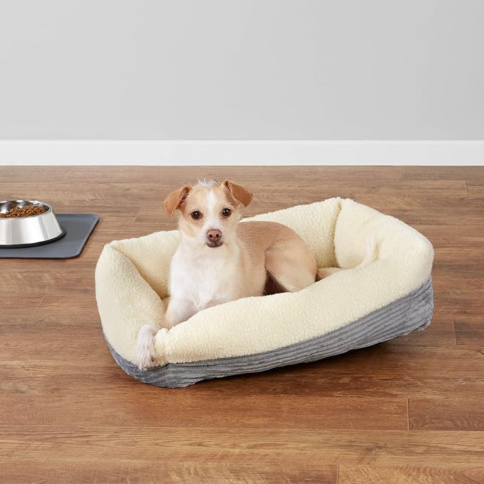 Grey Self-Warming Plush Pet Bed for Cats and Small Dogs
