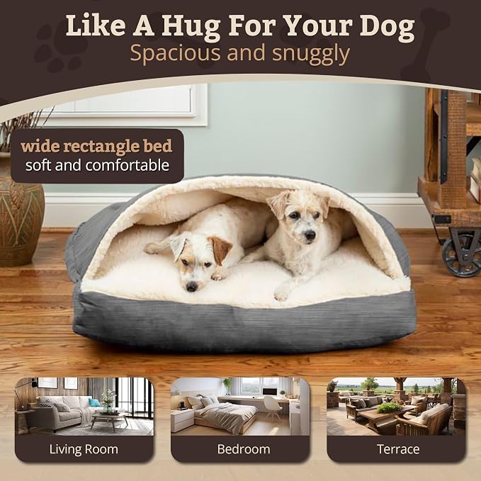 Heather Grey Hooded Cozy Cave Bed for Medium Dogs – Large