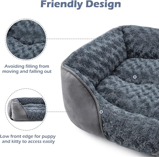 Small Orthopedic Rectangle Pet Bed with Raised Bolsters – 20 × 19 Inches