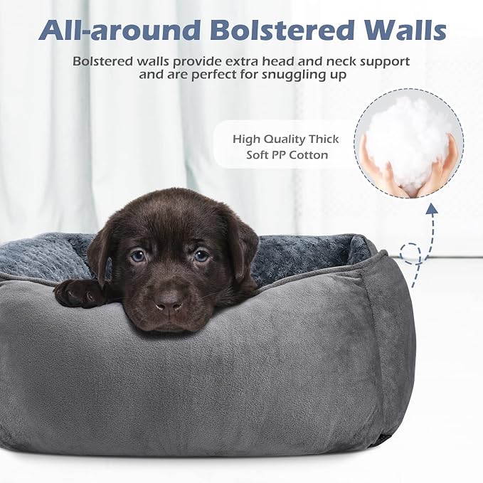 Small Orthopedic Rectangle Pet Bed with Raised Bolsters – 20 × 19 Inches