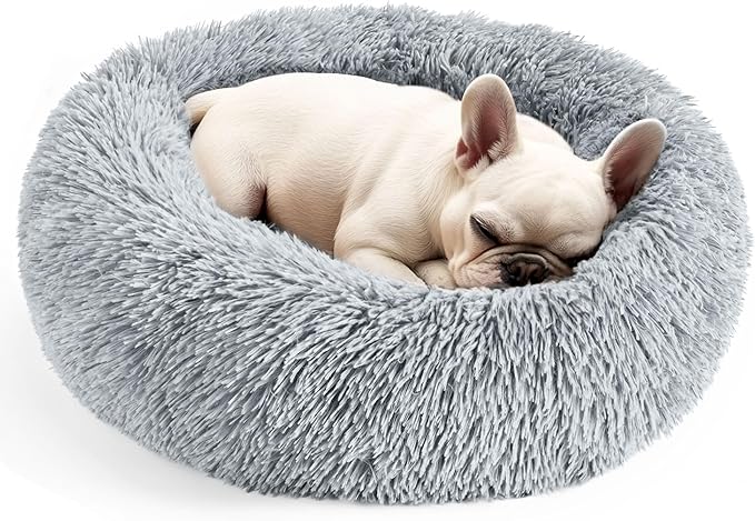 Cozy Round Plush Pet Bed for Cats and Small Dogs – Light Grey