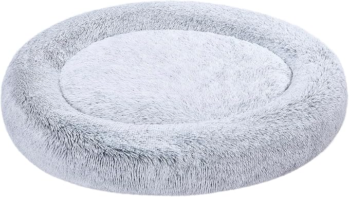 Grey Faux Fur Donut Pet Bed with Removable Cover – 45-Inch