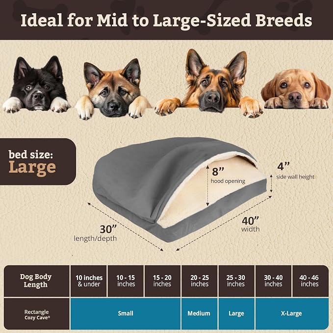 Heather Grey Hooded Cozy Cave Bed for Medium Dogs – Large