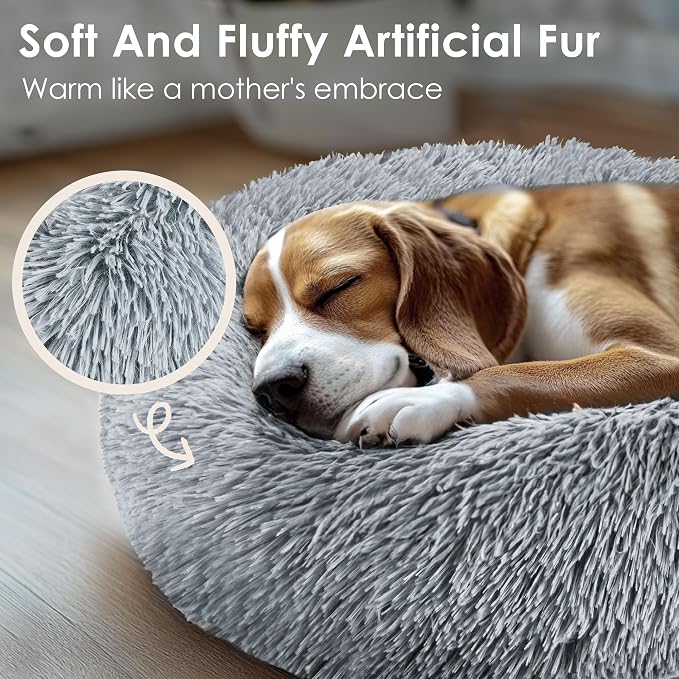 Cozy Round Plush Pet Bed for Cats and Small Dogs – Light Grey