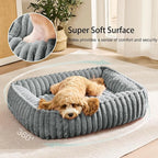 Sage Grey Plush Calming Pet Bed for Small Dogs and Cats – 20 × 16 Inches