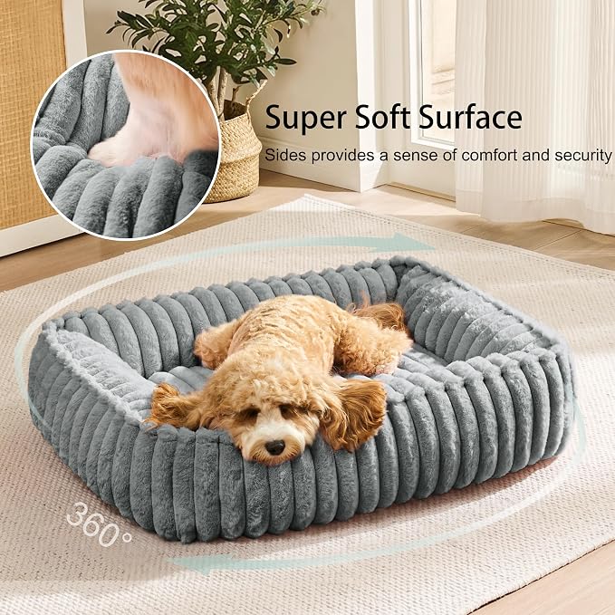 Sage Grey Plush Calming Pet Bed for Small Dogs and Cats – 20 × 16 Inches