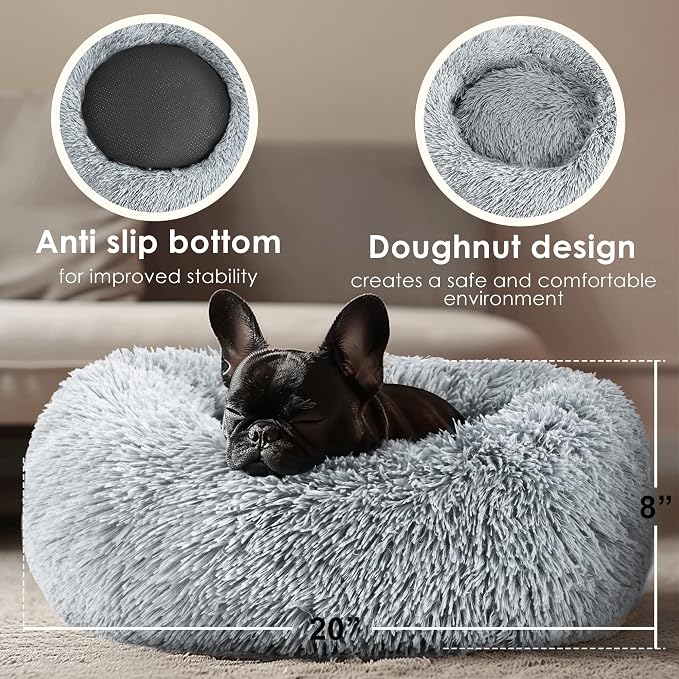 Cozy Round Plush Pet Bed for Cats and Small Dogs – Light Grey