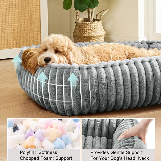 Sage Grey Plush Calming Pet Bed for Small Dogs and Cats – 20 × 16 Inches